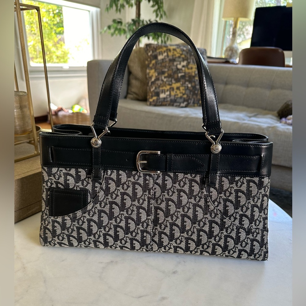 Dior Black and Gray Monogram Tote